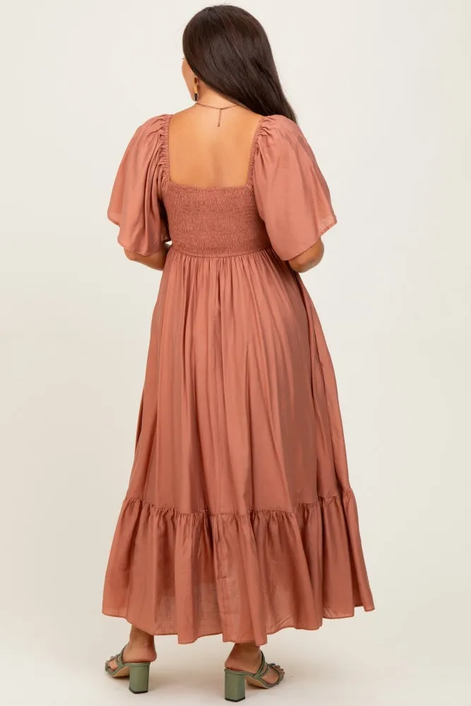 Rust Flutter Sleeve Ruffle Hem Maternity Midi Dress sold by Pinkblush product image thumbnail 4