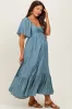 Blue Flutter Sleeve Ruffle Hem Maternity Midi Dress sold by Pinkblush