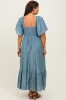 Blue Flutter Sleeve Ruffle Hem Maternity Midi Dress sold by Pinkblush