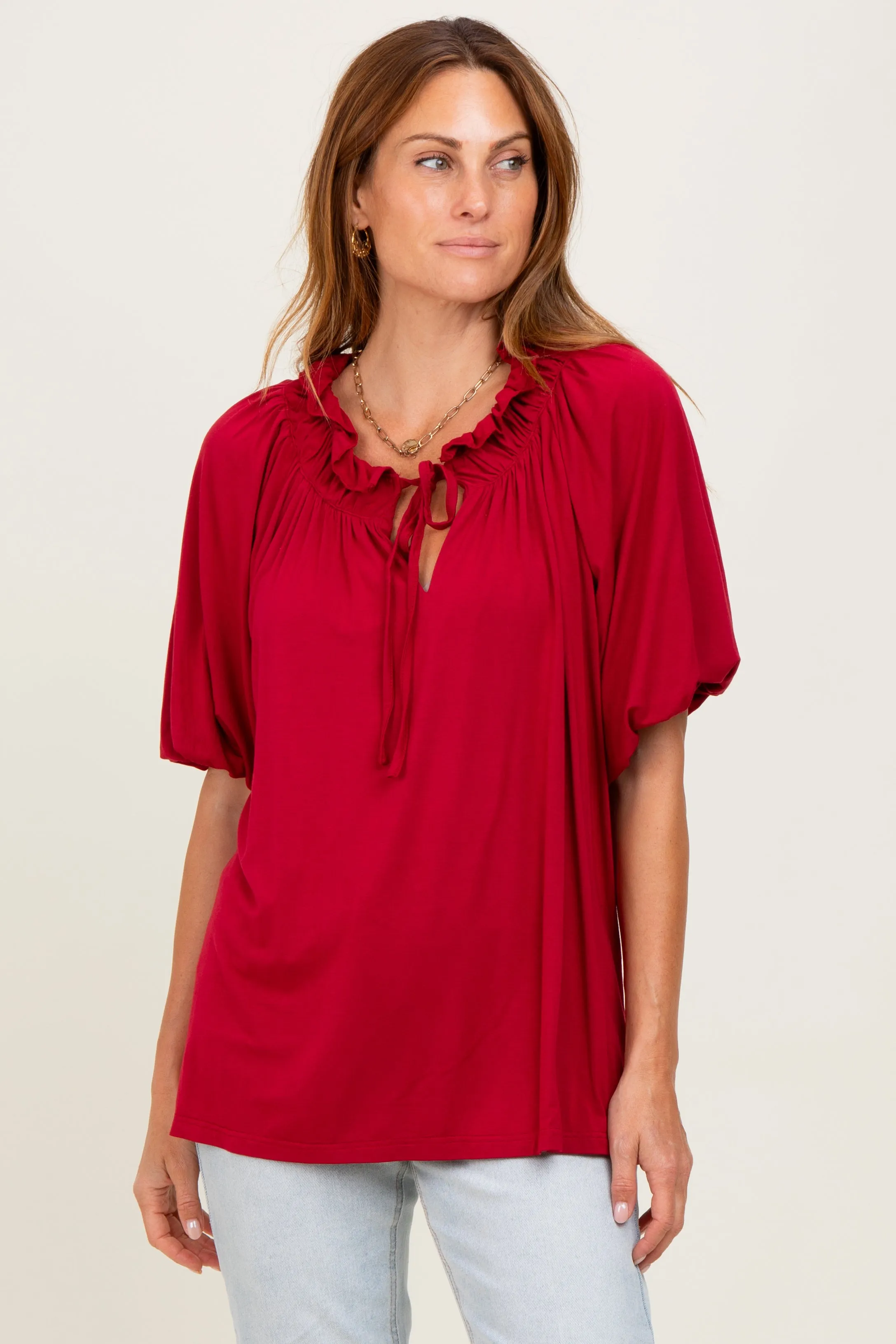 Burgundy Half Balloon Sleeve Maternity Top sold by Pinkblush product image thumbnail 5