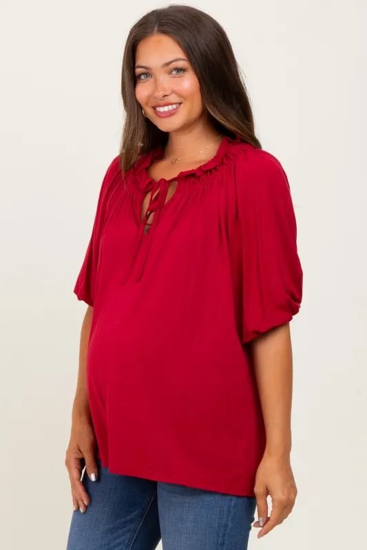 Burgundy  Half Balloon Sleeve Maternity Top sold by Pinkblush