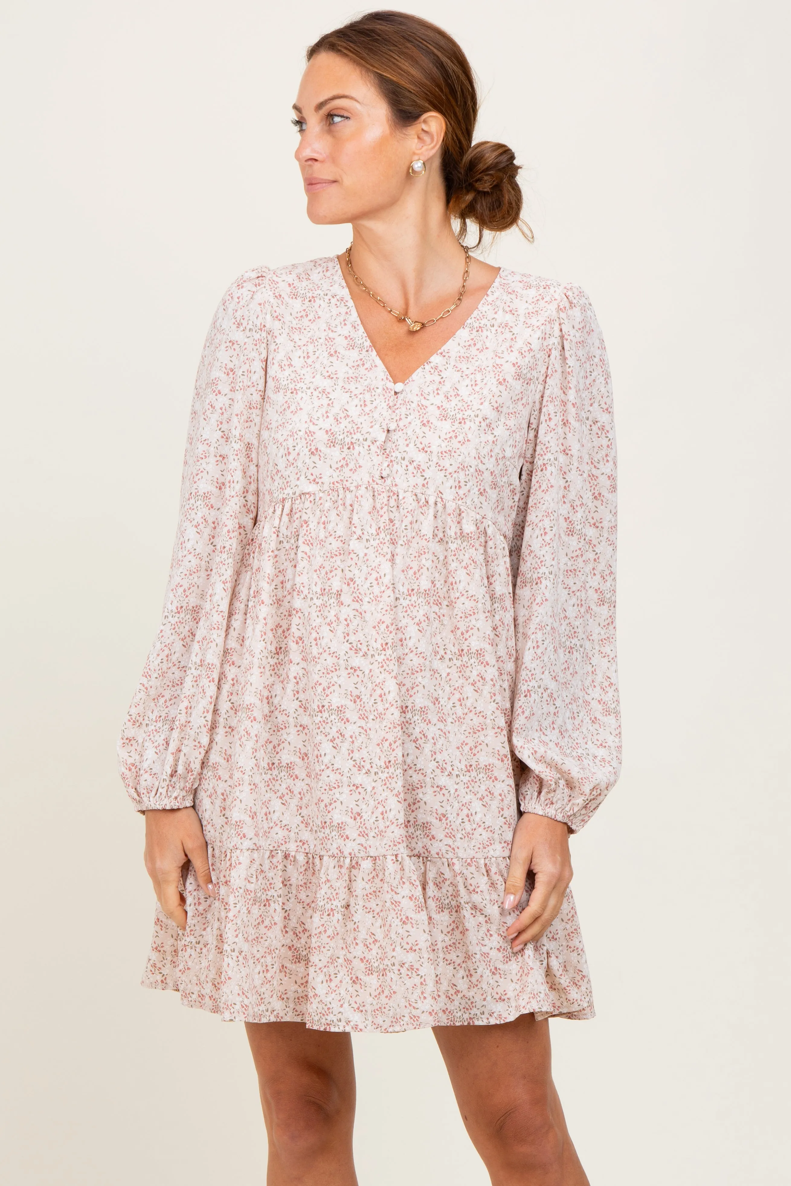 Beige Floral Long Sleeve Maternity Dress sold by Pinkblush product image thumbnail 5