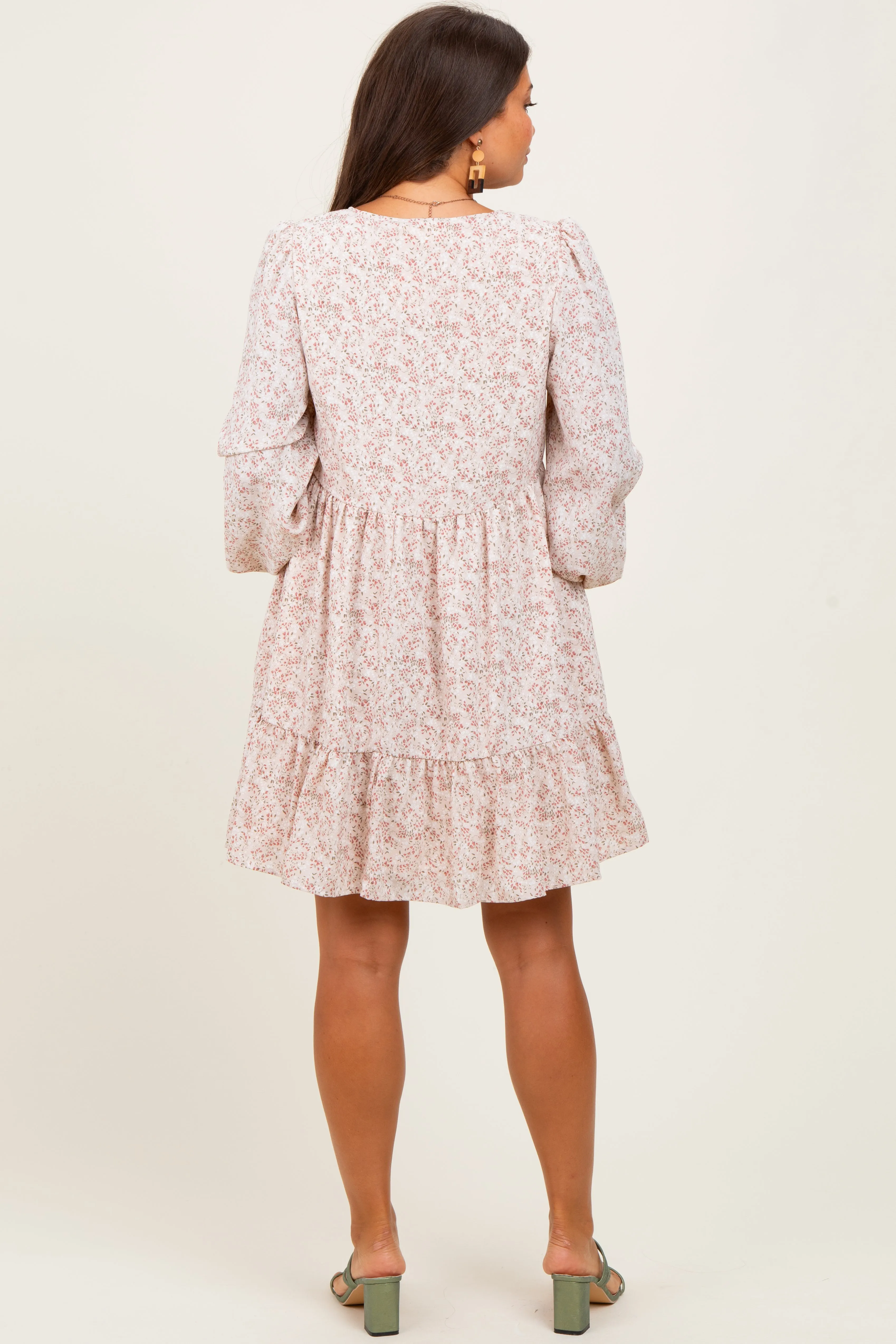 Beige Floral Long Sleeve Maternity Dress sold by Pinkblush product image thumbnail 4