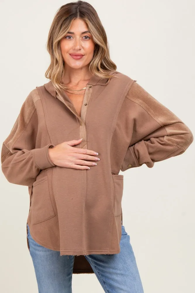 Mocha Corduroy Contrast Oversized Maternity Hoodie sold by Pinkblush product image thumbnail 2