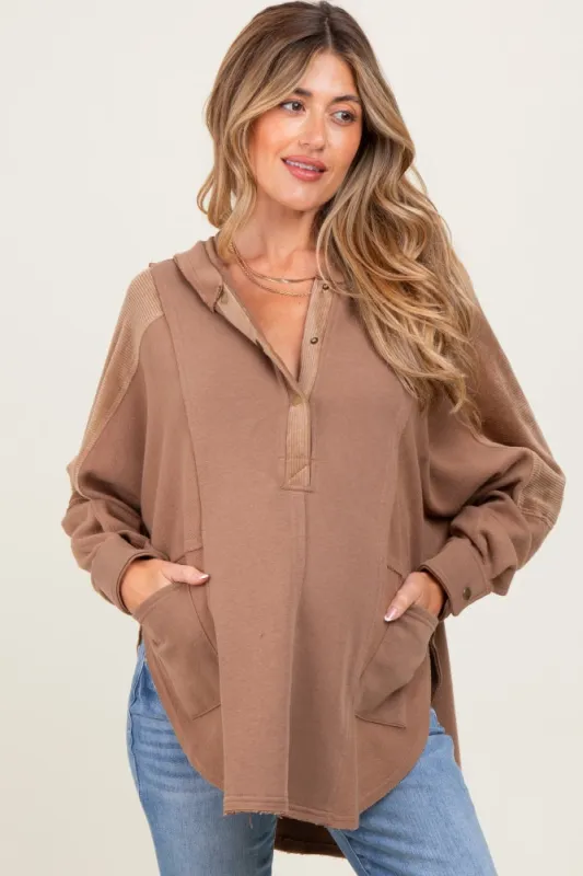 Mocha Corduroy Contrast Oversized Maternity Hoodie sold by Pinkblush
