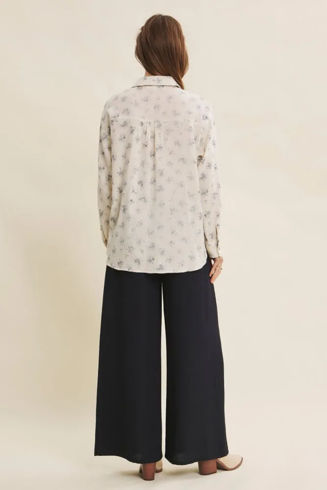 Blue Floral Cotton Gauze Oversized Button-Down Shirt sold by Pinkblush product image thumbnail 4