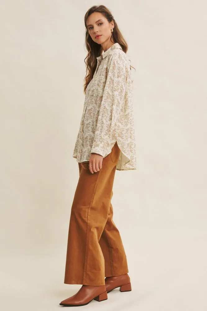 Mocha Floral Cotton Gauze Oversized Button-Down Shirt sold by Pinkblush product image thumbnail 2