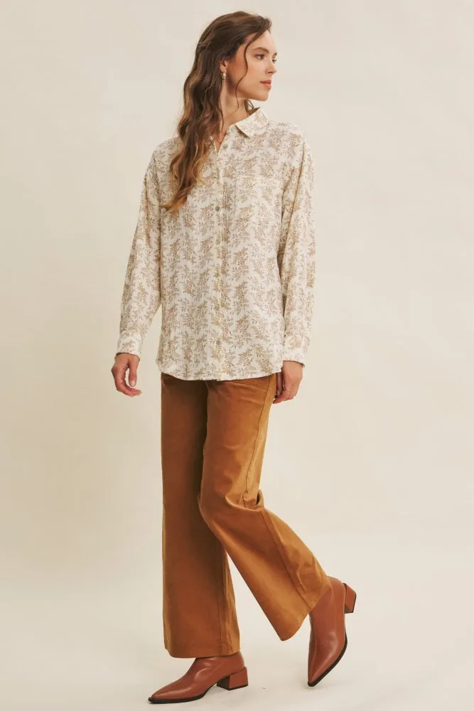 Mocha Floral Cotton Gauze Oversized Button-Down Shirt sold by Pinkblush product image thumbnail 3