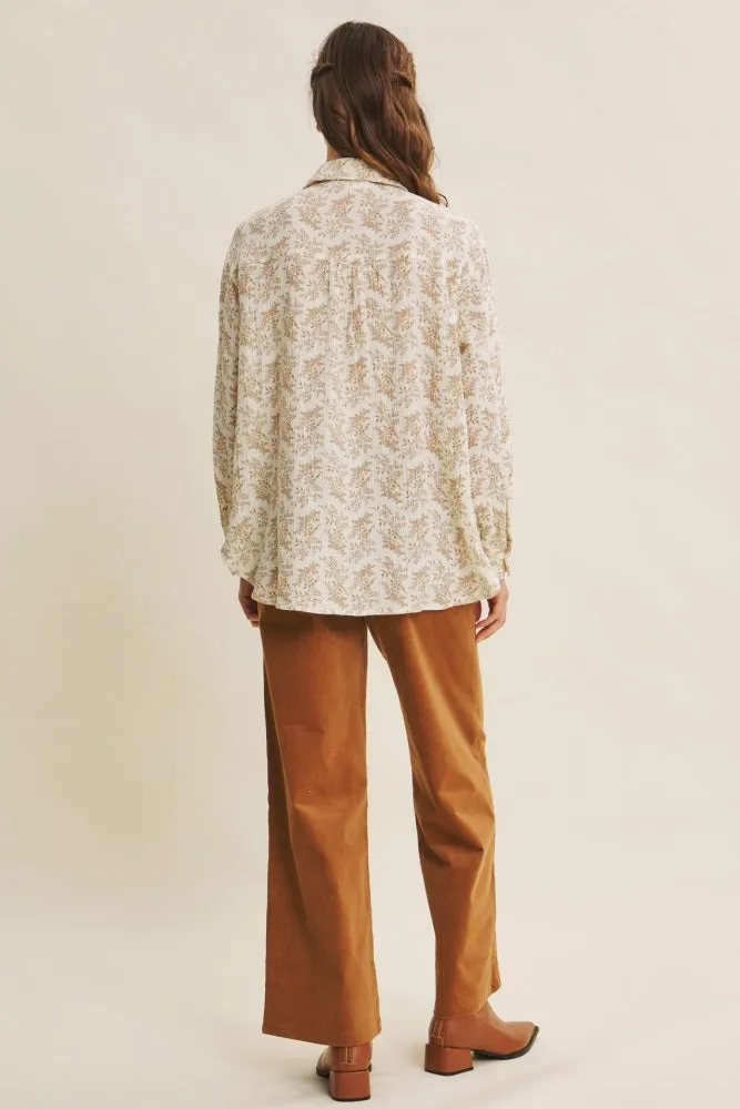 Mocha Floral Cotton Gauze Oversized Button-Down Shirt sold by Pinkblush product image thumbnail 4