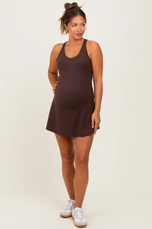 Dark Brown Tennis Racerback Maternity Romper Dress sold by Pinkblush