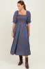 Blue Floral Smocked Puff Sleeve Maternity Midi Dress sold by Pinkblush