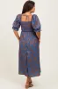 Blue Floral Smocked Puff Sleeve Maternity Midi Dress sold by Pinkblush