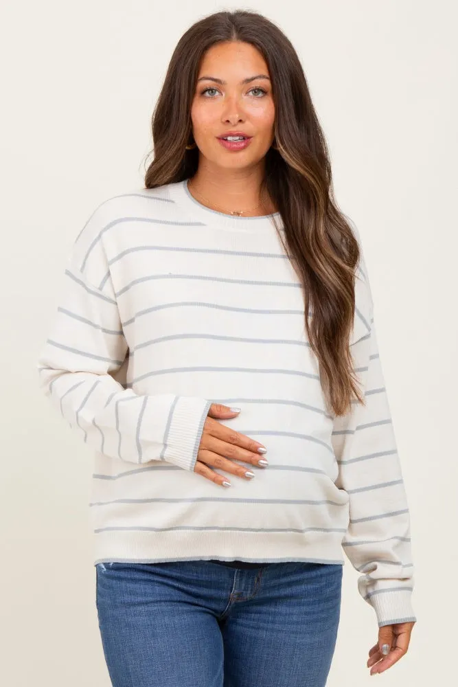 Cream Striped Drop Shoulder Maternity Sweater sold by Pinkblush