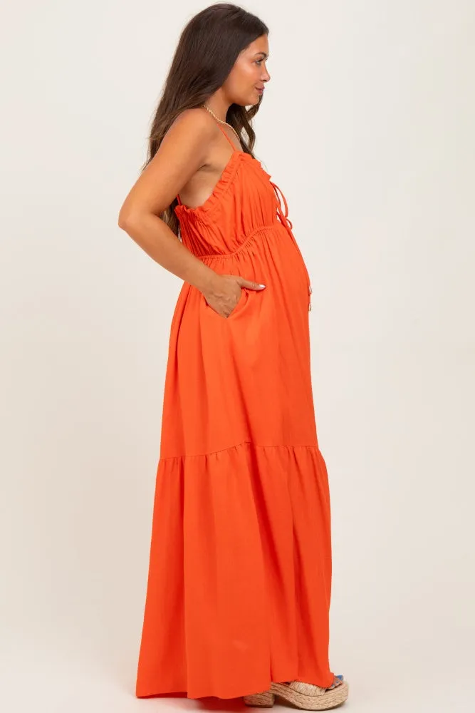 Orange Gathered Front Tie Maternity Maxi Dress sold by Pinkblush product image thumbnail 2