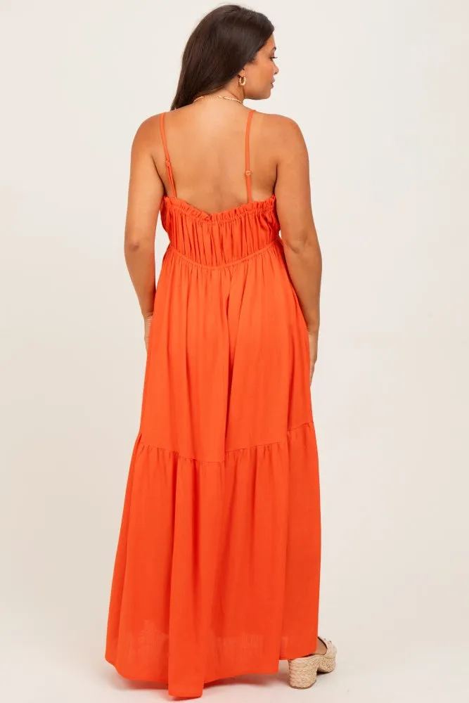 Orange Gathered Front Tie Maternity Maxi Dress sold by Pinkblush product image thumbnail 3