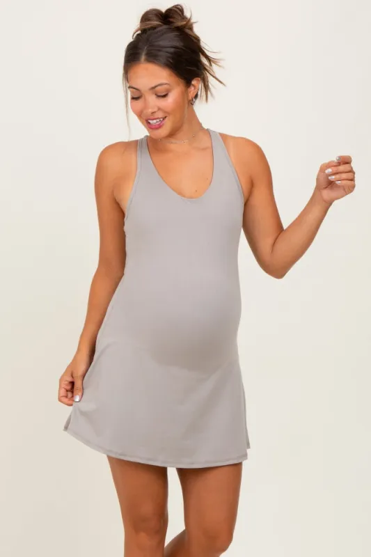 Light Taupe Tennis Racerback Maternity Romper Dress sold by Pinkblush