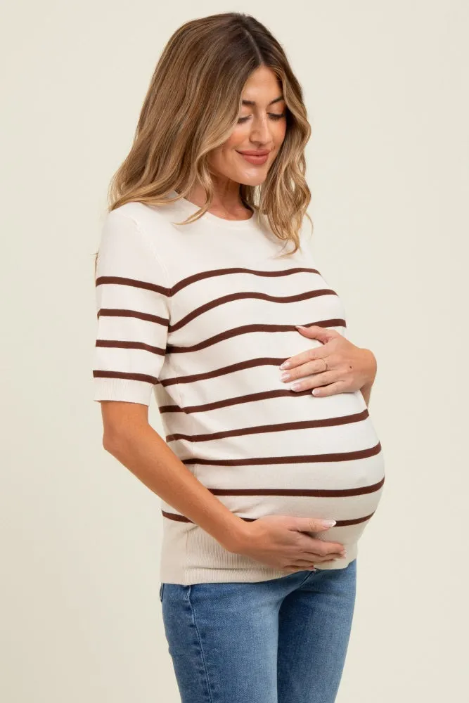 Brown Striped Knit Maternity Short Sleeve Top sold by Pinkblush product image thumbnail 2
