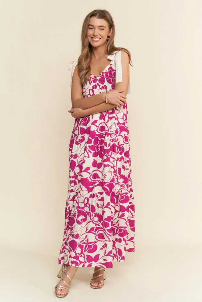 Fuchsia Bloom Floral Print Smocked Maxi Dress sold by Pinkblush product image thumbnail 2