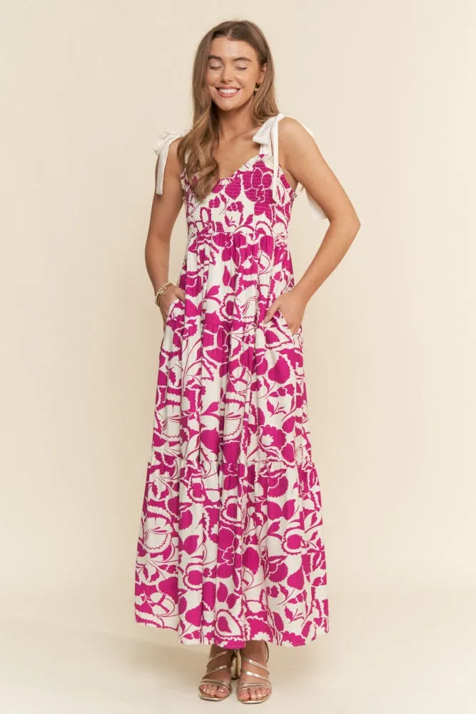 Fuchsia Bloom Floral Print Smocked Maxi Dress sold by Pinkblush product image thumbnail 3