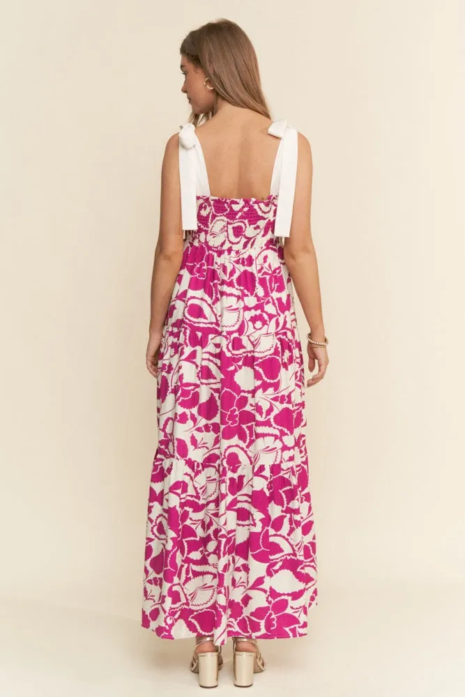 Fuchsia Bloom Floral Print Smocked Maxi Dress sold by Pinkblush product image thumbnail 4