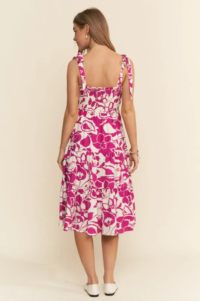 Fuchsia Bloom Floral Print Tie Strap Smocked Tiered Dress sold by Pinkblush product image thumbnail 3