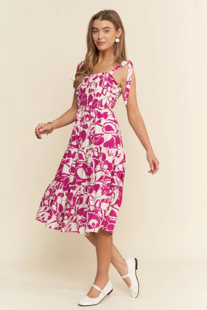 Fuchsia Bloom Floral Print Tie Strap Smocked Tiered Dress sold by Pinkblush product image thumbnail 2