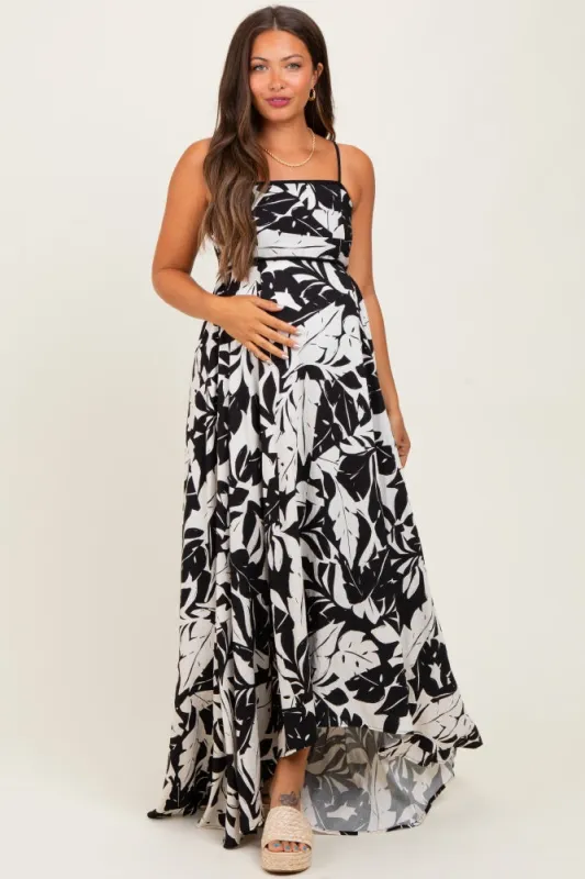 Black/ White Vintage Floral Smocked Top Sleeveless Maternity Maxi Dress sold by Pinkblush