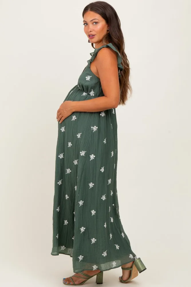 Forest Green Floral Embroidered V-Neck Maternity Midi Dress sold by Pinkblush product image thumbnail 2
