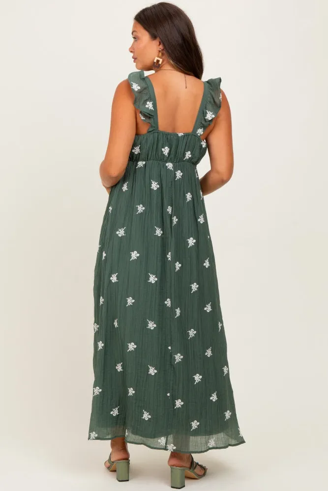 Forest Green Floral Embroidered V-Neck Maternity Midi Dress sold by Pinkblush product image thumbnail 3