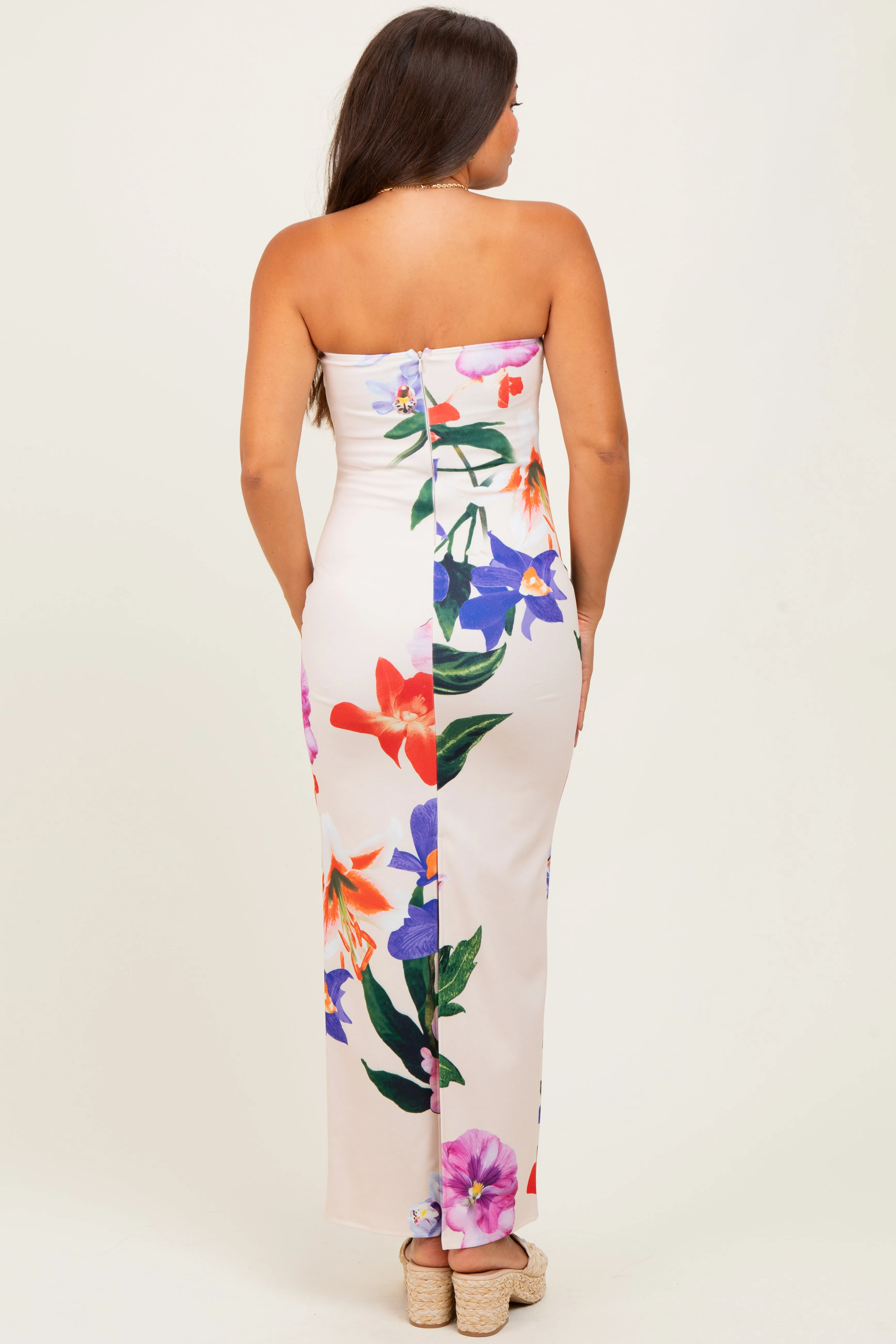 Peach Tropical Floral Strapless Maternity Maxi Dress sold by Pinkblush product image thumbnail 4