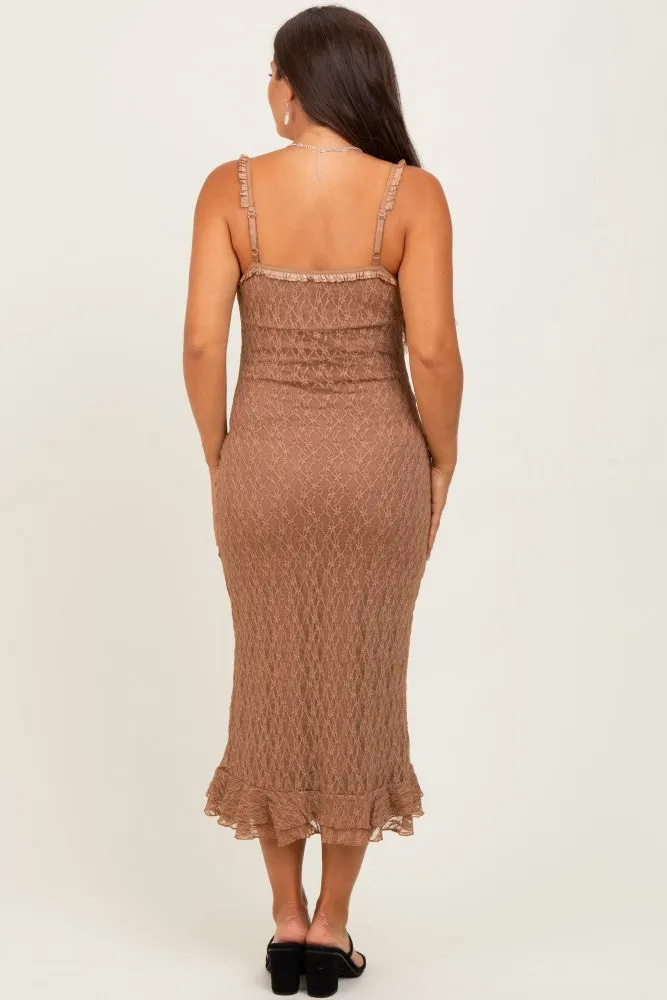 Mocha Lace Overlay Sweetheart Neckline Maternity Midi Dress sold by Pinkblush product image thumbnail 4