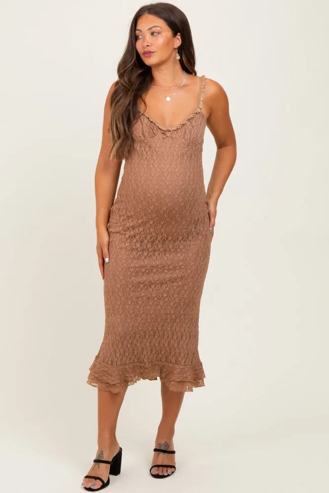 Mocha Lace Overlay Sweetheart Neckline Maternity Midi Dress sold by Pinkblush