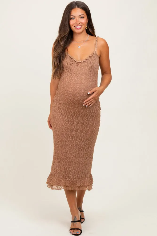 Mocha Lace Overlay Sweetheart Neckline Maternity Midi Dress sold by Pinkblush product image thumbnail 2