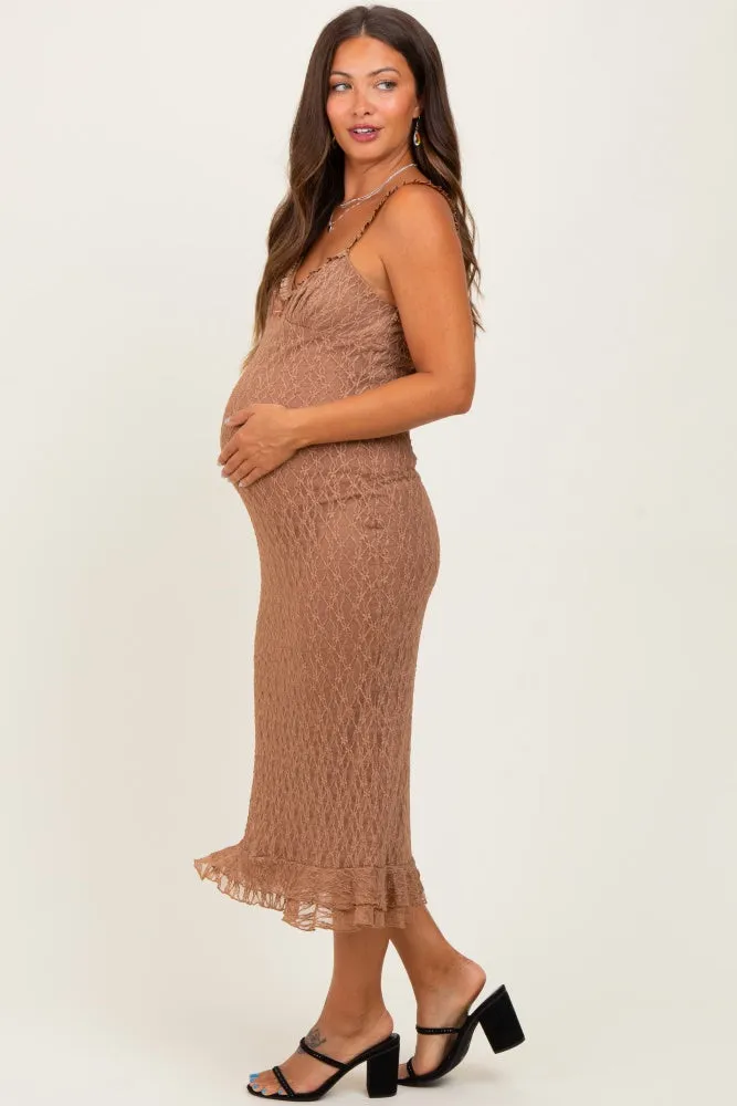 Mocha Lace Overlay Sweetheart Neckline Maternity Midi Dress sold by Pinkblush product image thumbnail 3