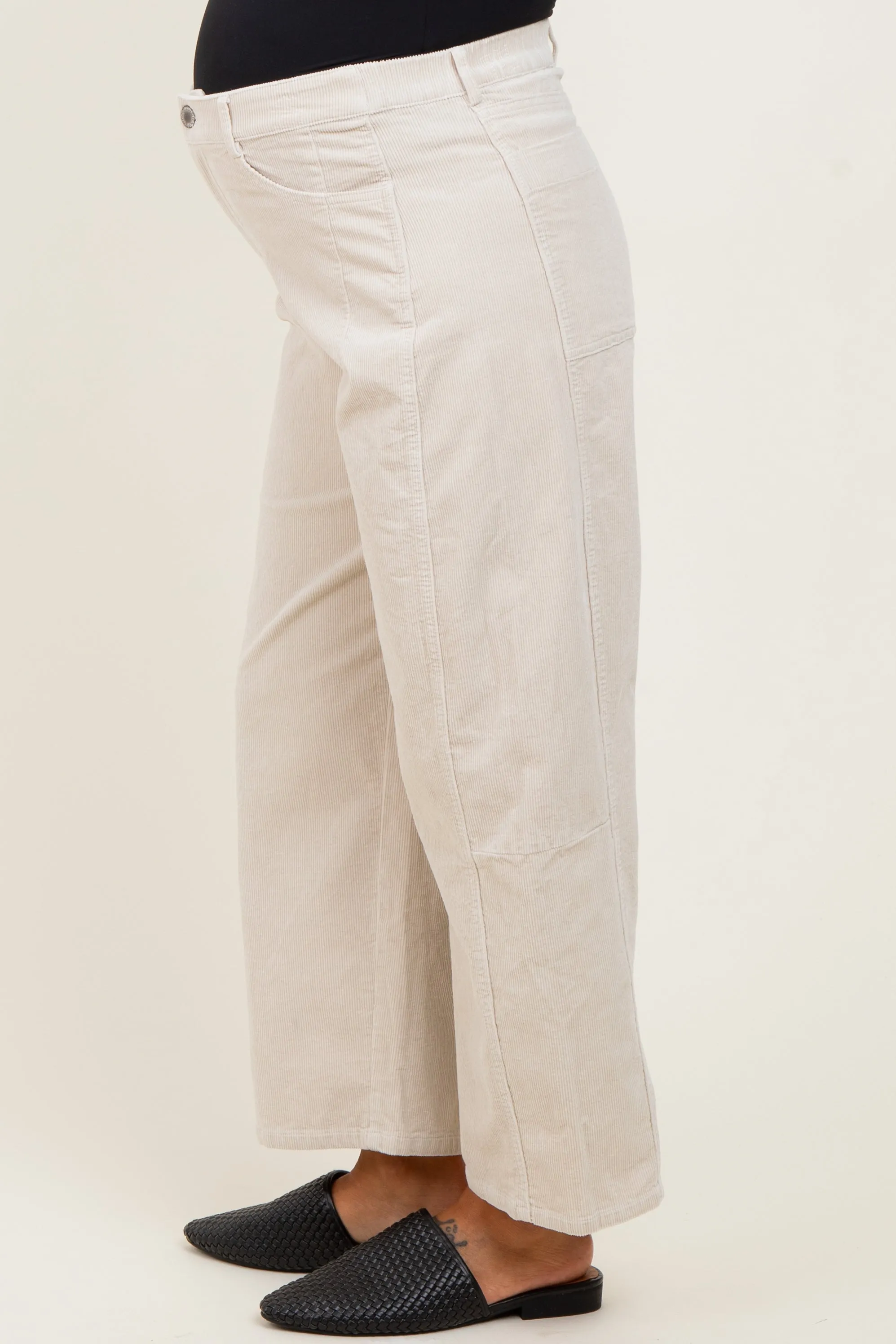 Beige Corduroy Wide Leg Maternity Pants sold by Pinkblush product image thumbnail 3
