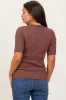 Mocha Ribbed Mock Neck Knit Maternity Short Sleeve Top sold by Pinkblush