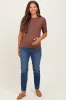 Mocha Ribbed Mock Neck Knit Maternity Short Sleeve Top sold by Pinkblush