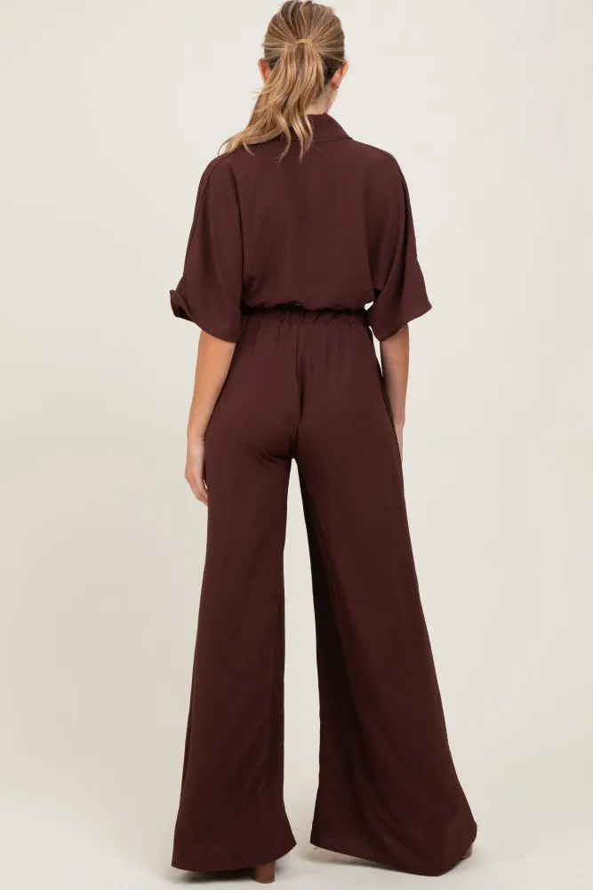 Brown Crop Blouse Wide Leg Pant Maternity Set sold by Pinkblush product image thumbnail 2