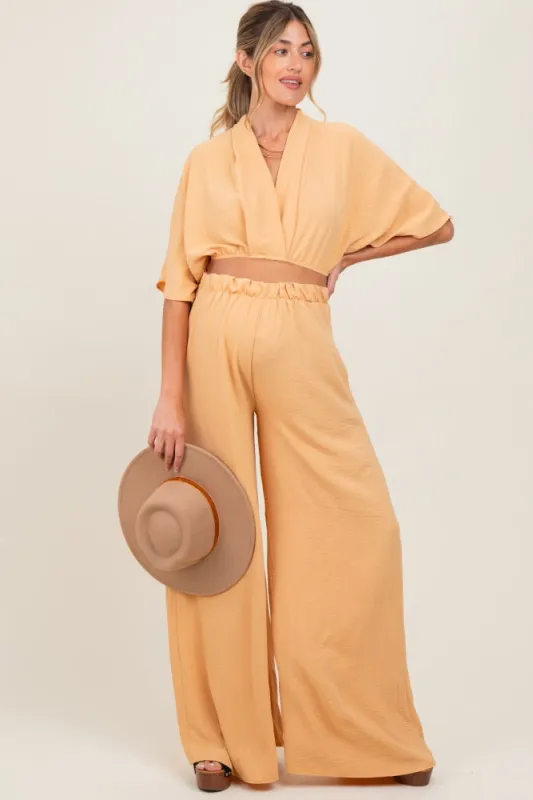 Peach Crop Blouse Wide Leg Pant Maternity Set sold by Pinkblush