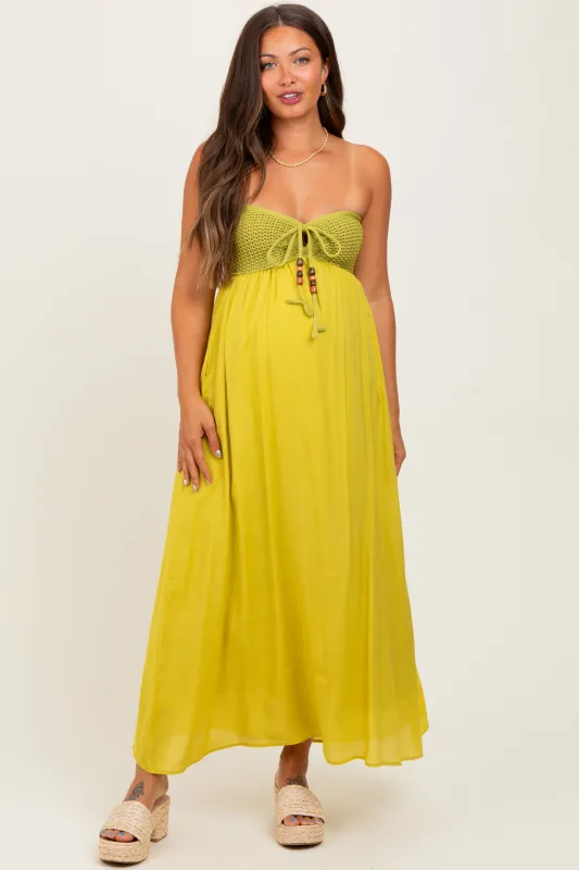 Lime Crochet Contrast Beaded Halter Neck Maternity Maxi Dress sold by Pinkblush