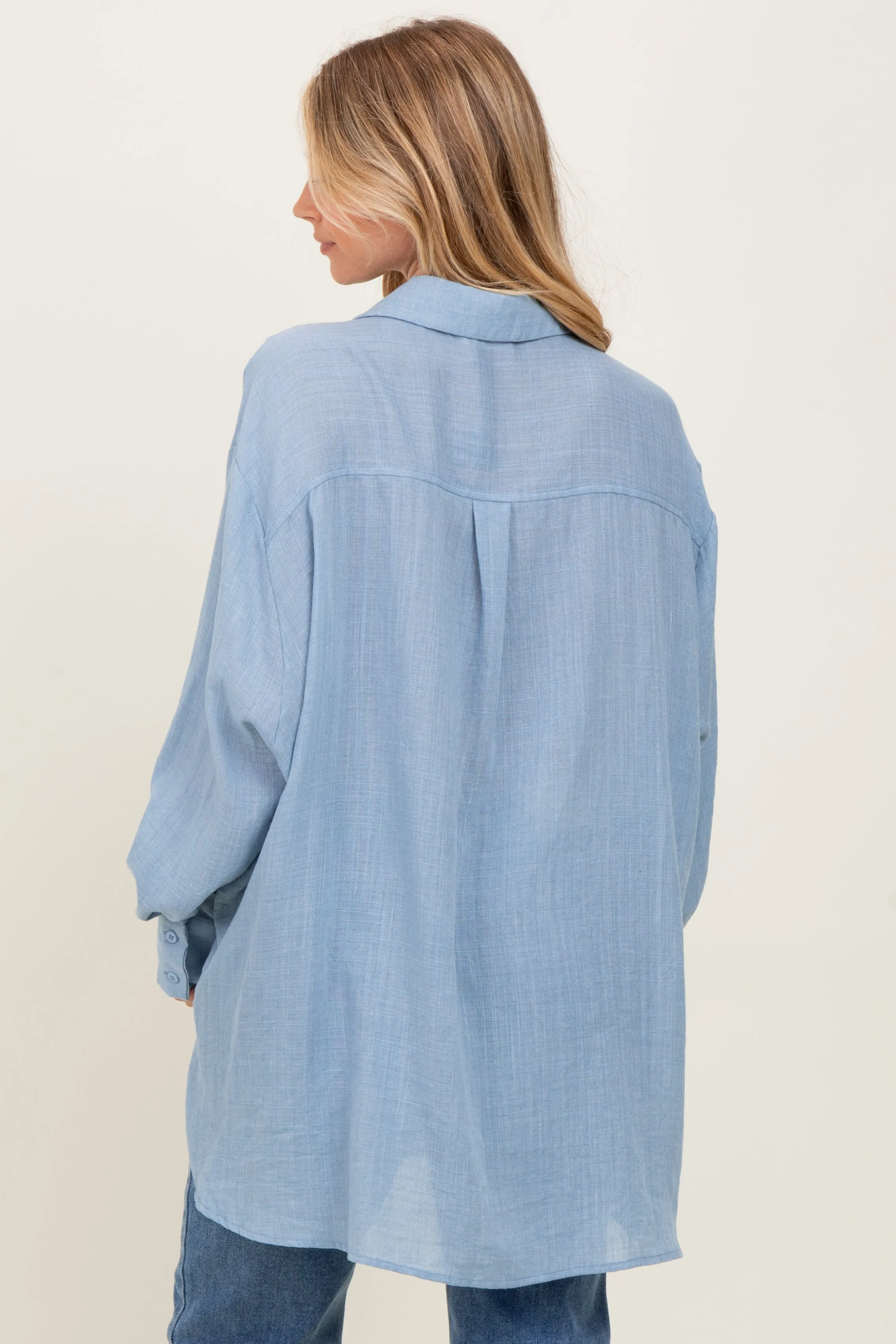 Blue Long Sleeve Collared Button Down Shirt sold by Pinkblush product image thumbnail 4