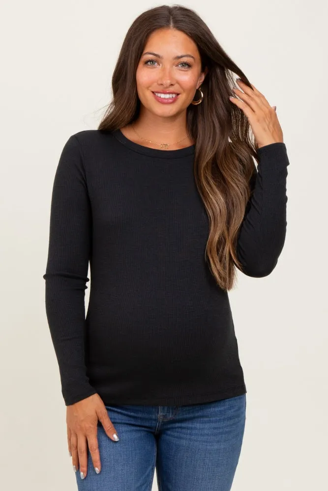 Black Ribbed Long Sleeve Maternity Top sold by Pinkblush