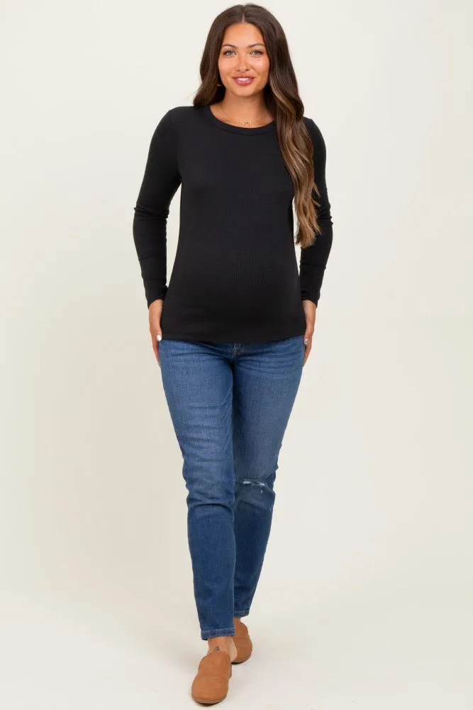 Black Ribbed Long Sleeve Maternity Top sold by Pinkblush product image thumbnail 2