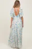 Blue Floral V-Neck Flowy Tiered Maternity Maxi Dress sold by Pinkblush