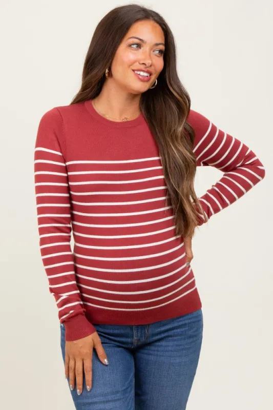 Rust Striped Knit Maternity Long Sleeve Top sold by Pinkblush