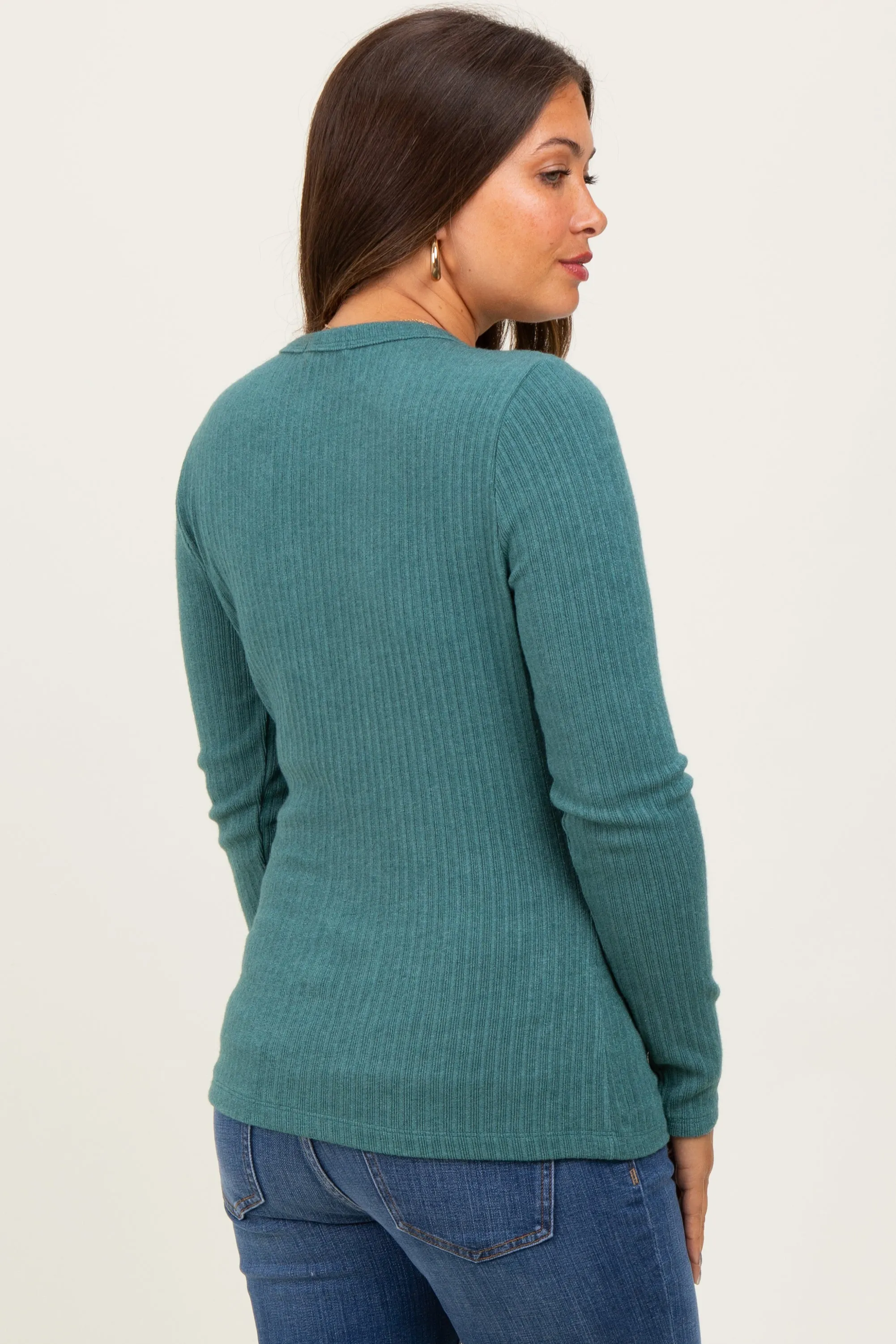 Deep Teal Ribbed Knit Maternity Long Sleeve Top sold by Pinkblush product image thumbnail 4