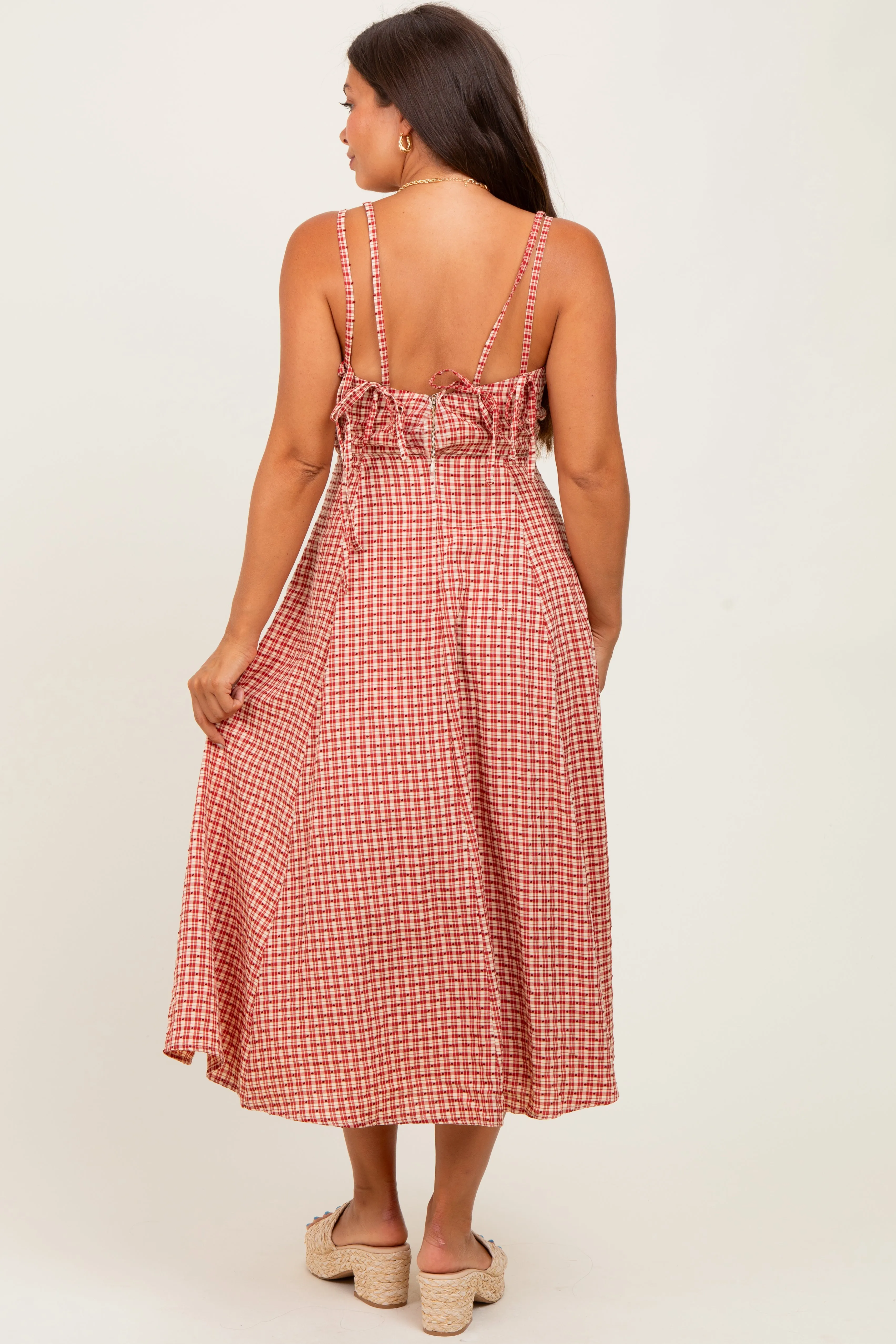 Red Plaid Double Strap Sleeveless Maternity Midi Dress sold by Pinkblush product image thumbnail 4