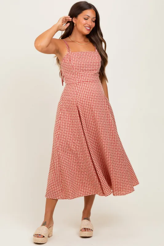 Red Plaid Double Strap Sleeveless Maternity Midi Dress sold by Pinkblush