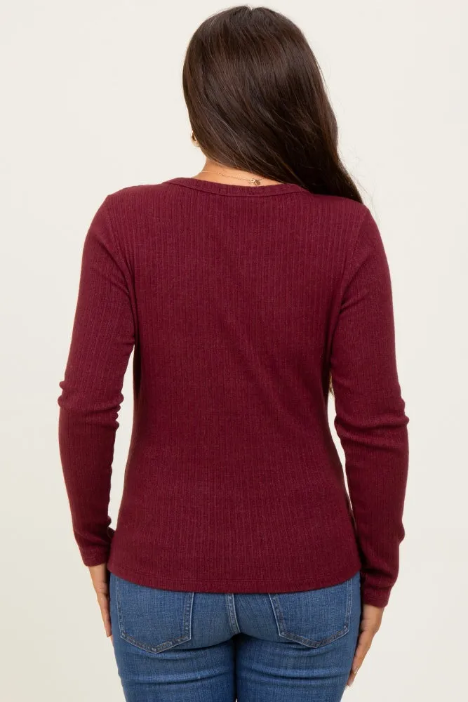 Burgundy Ribbed Knit Maternity Long Sleeve Top sold by Pinkblush product image thumbnail 4