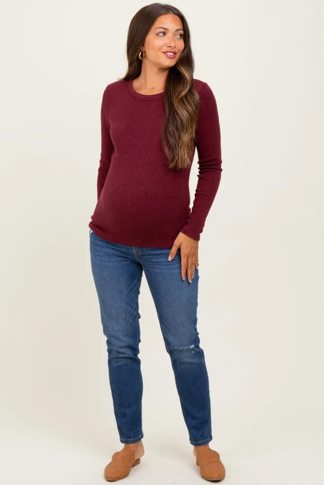 Burgundy Ribbed Knit Maternity Long Sleeve Top sold by Pinkblush product image thumbnail 2